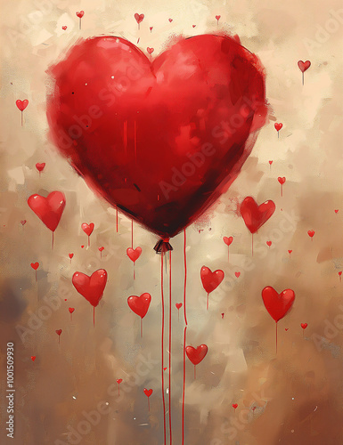 Heart red balloon love romantic valentine abstract paint emotion dripping background art photo