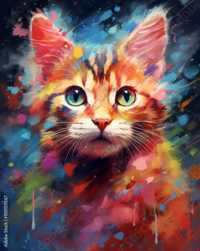 Gift a friend a multicolor baby cat watercolor with a delightful Colorful Watercolor