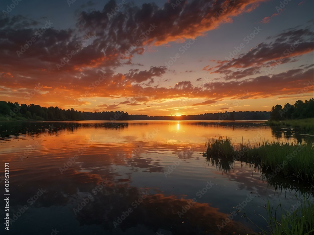 Beautiful sunset over a tranquil lake. Beautiful sunset over a tranquil lake.