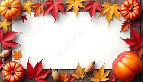 Colorful Autumn Leaves on Wooden Background with Space for Text or Design