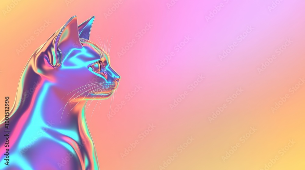 Fototapeta Vibrant Neon Outline of Cat on Gradient Background