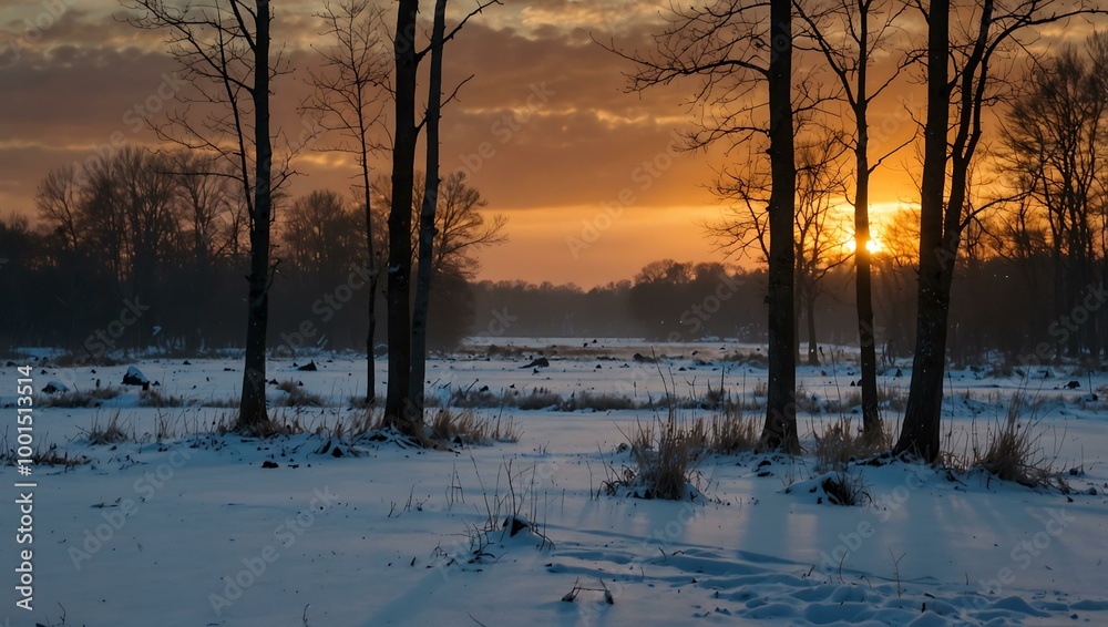 Bialki Nature Reserve in Poland at winter sunrise. Bialki Nature Reserve in Poland at winter sunrise.