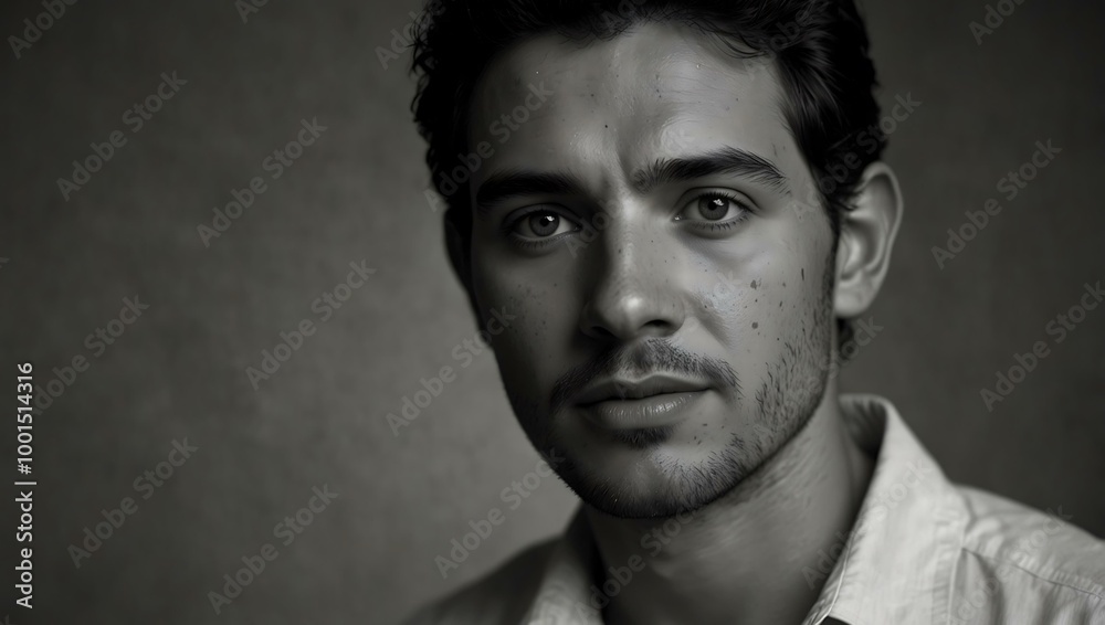 Black and white portrait of an individual. Black and white portrait of an individual.