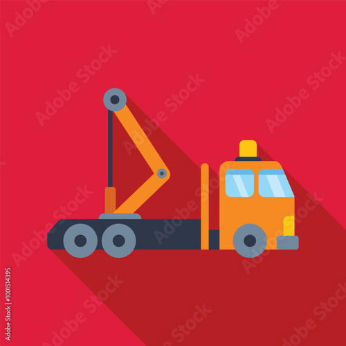 Orange tow truck with a yellow flashing light waiting for calling on roadside assistance service