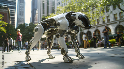 Futuristic robotic hybrid mechanical AI cyber dog.