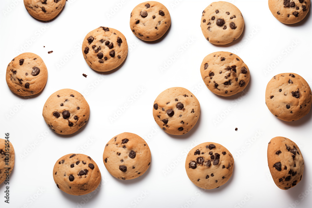 Chocolate chip cookies Flying in the air for design Background 