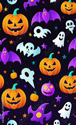 halloween seamless pattern with pumpkins