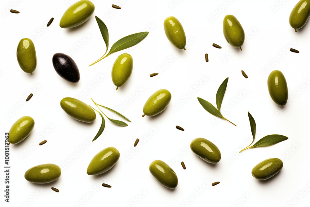 Olives Flying in the air seamless Background 