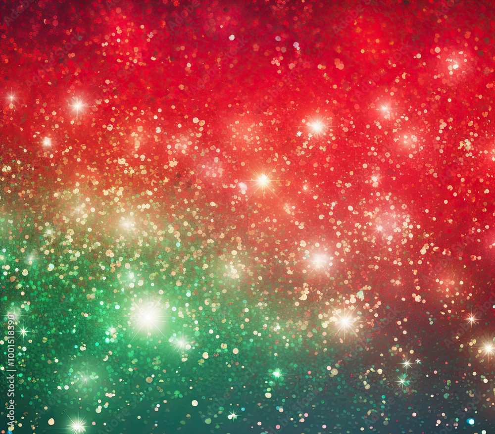 Obraz premium Red and green glittery background with star sparkles