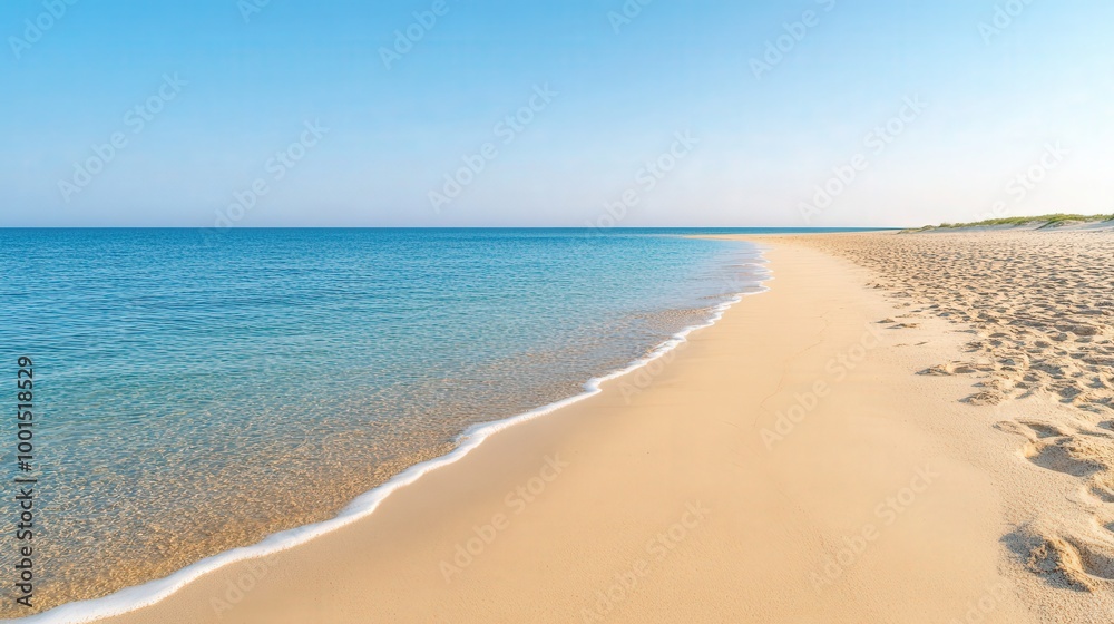 Serene Coastal Escape, an expansive stretch of pristine sand meets a clear horizon, inviting relaxation and exploration in a tranquil seaside setting. Serene Coastal Escape, an expansive stretch of pristine sand meets a clear horizon, inviting relaxation and exploration in a tranquil seaside setting.
