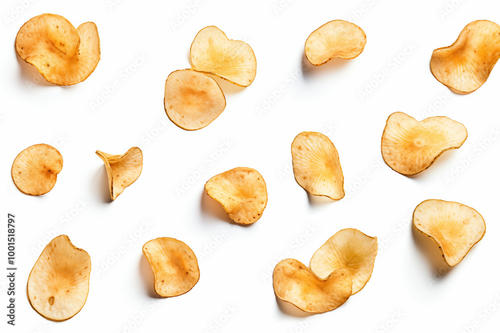 Potato chips Flying in the air seamless Background Potato chips Flying in the air seamless Background