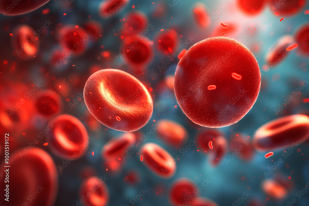 Erythrocytes and red cells in the bloodstream showcasing hemoglobin circulation and oxygenation in vascular system