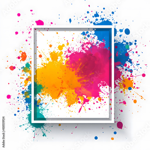  Vibrant Abstract Frame with Colorful Paint Strokes on Purple Background