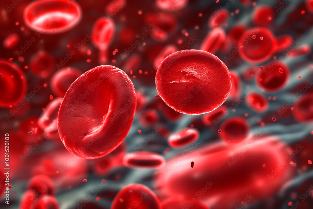 Erythrocytes and hemoglobin, red blood cells seen under microscope in bloodstream, hematology and oxygen flow Erythrocytes and hemoglobin, red blood cells seen under microscope in bloodstream, hematology and oxygen flow