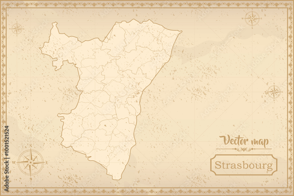 Obraz premium Map of Strasbourg in the old style, brown graphics in retro fantasy style. city in France.