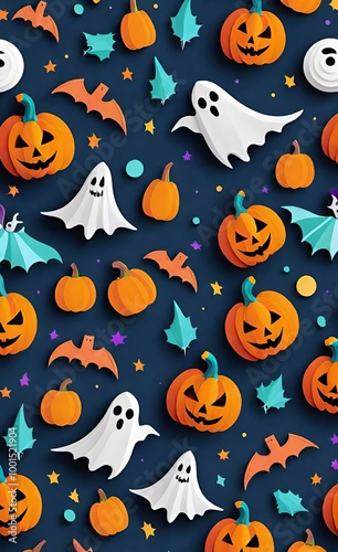 halloween seamless pattern with pumpkins