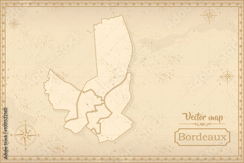 Map of Bordeaux in the old style, brown graphics in retro fantasy style. city in France.