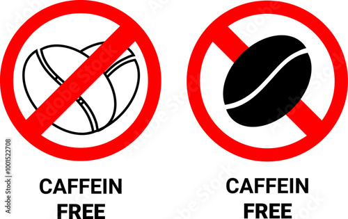 Set of Caffeine-Free Stickers No caffein, decaffeinated or caffein free Sign, icon symbol vector illustration