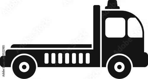 Simple icon of a tow truck with an empty platform transporting broken cars