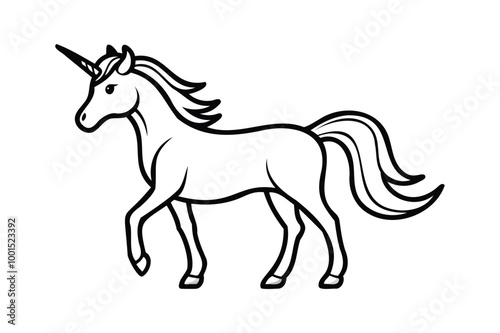 Unicorn Silhouette Line Art Vector Illustration Transparent White Background