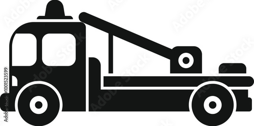 Black silhouette icon of a tow truck providing roadside assistance to a broken down vehicle