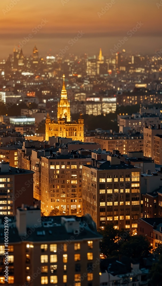 Blurry cityscape illuminated with a golden glow. Blurry cityscape illuminated with a golden glow.