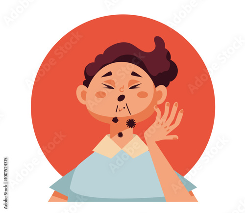 Ill little child cough concept. Vector flat graphic design element concept illustration photo