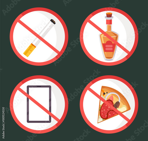 Prohibit symbol sign red closs isolated set. Vector flat graphic design illustration photo