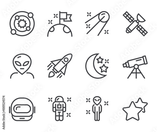 Space line icons. Set of outline symbols, simple graphic elements, modern linear style black pictograms collection. Vector line icons set