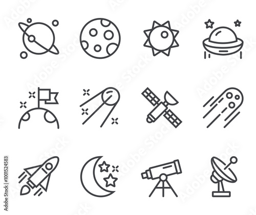 Space line icons. Set of outline symbols, simple graphic elements, modern linear style black pictograms collection. Vector line icons set