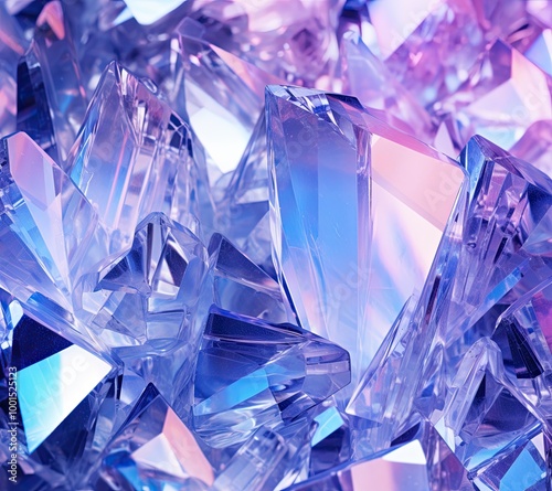 Iridescent crystal shards with glowing reflections background