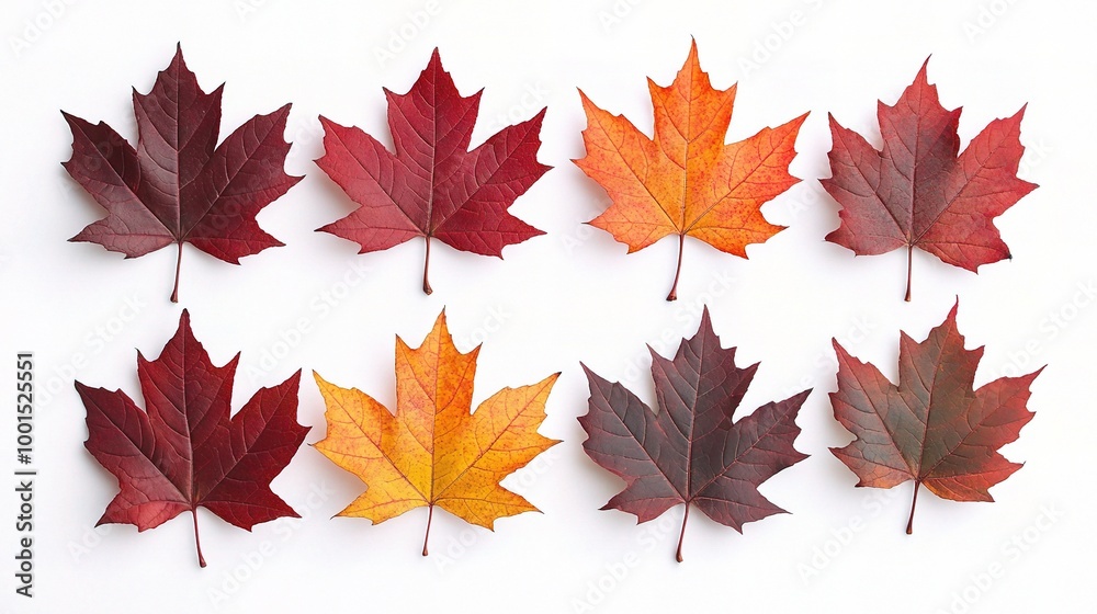 Colorful Autumn Leaves Arrangement on White Background