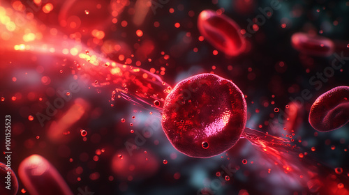 Microscopy view of red blood cells and plasma flow in the healthy human bloodstream and circulation