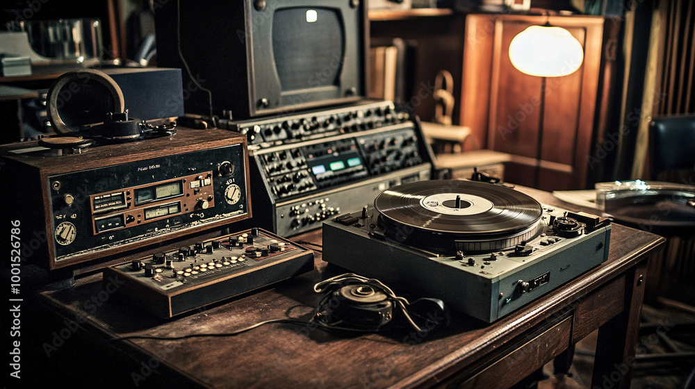 Fototapeta premium Vintage Audio Recording Studio Equipment