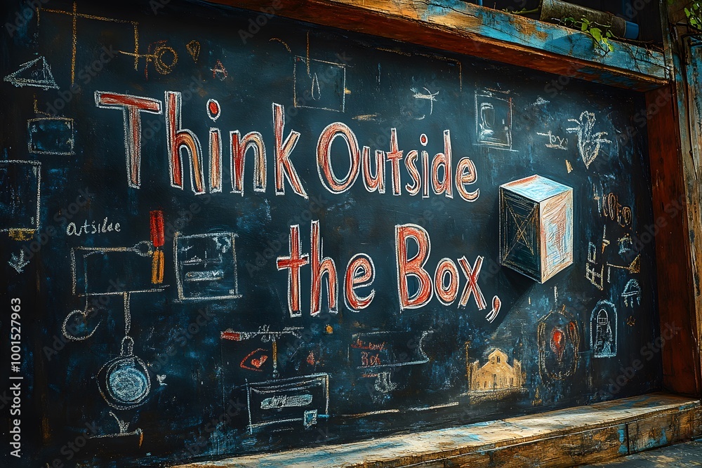 Obraz premium Chalkboard Message, Think Outside The Box