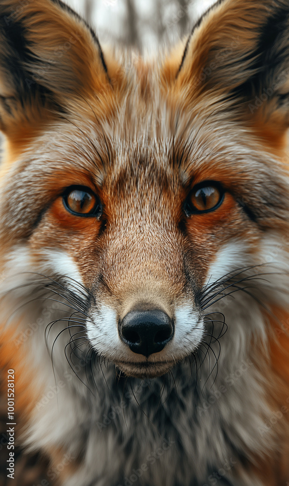 Close-up of a fox with vibrant fur and sharp eyes in the forest, capturing the wild nature Close-up of a fox with vibrant fur and sharp eyes in the forest, capturing the wild nature