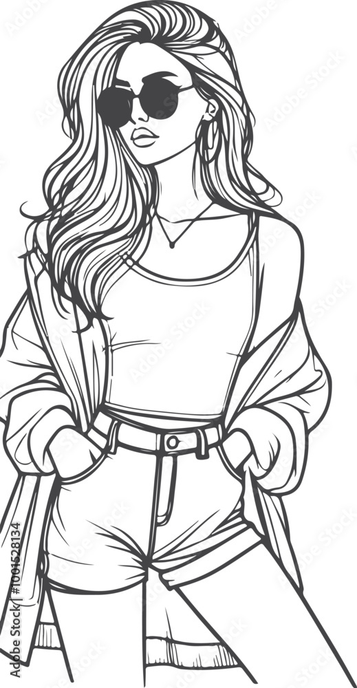 line art bride girl and mordan Woman line Drawing design.