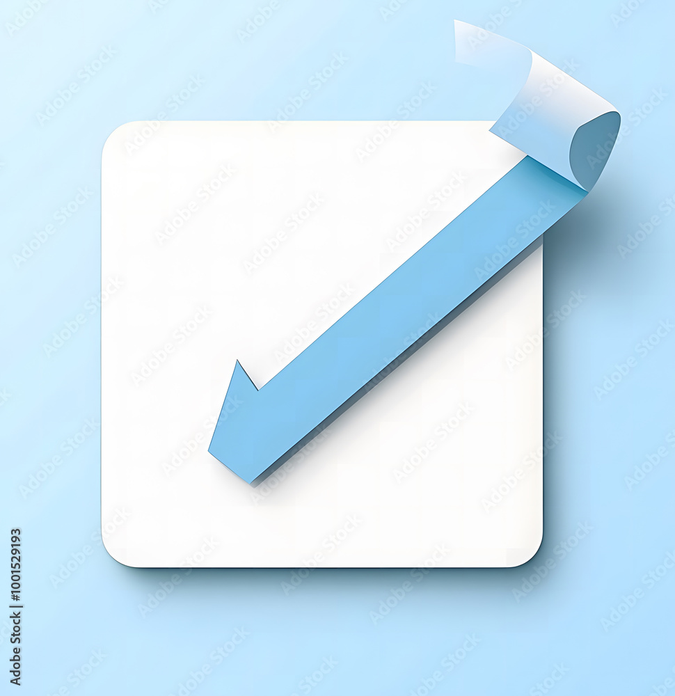 Minimalist White Square with Blue Ribbon Corner on Light Background Minimalist White Square with Blue Ribbon Corner on Light Background