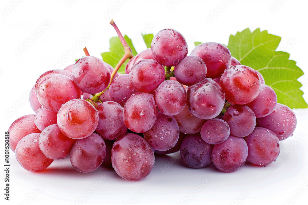 Fototapeta premium A full-size cluster of fresh red grapes, isolated on a white background
