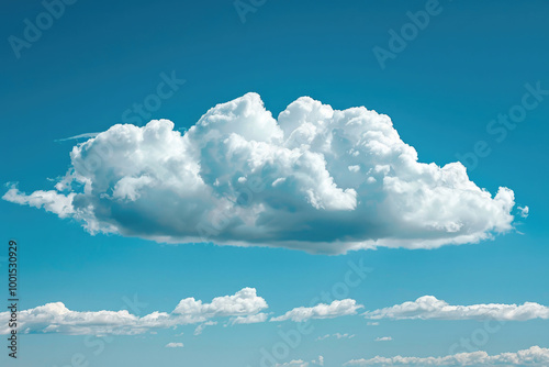 A full-size close-up of a fluffy white cloud isolated against a blue sky background