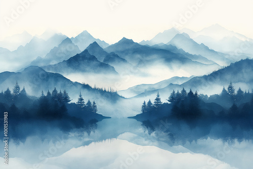 Wallpaper Mural Serene mountains and misty reflection in a peaceful forest landscape with tranquil trees and calm nature Torontodigital.ca