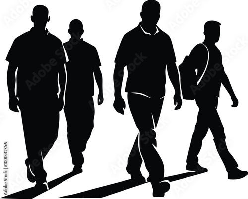 Big crowds people walking on white background
