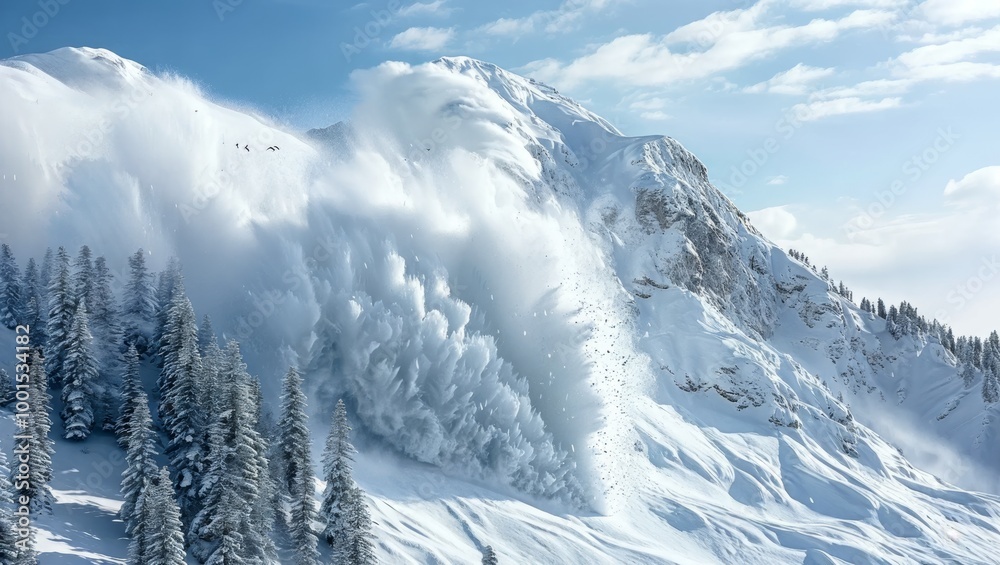 Fototapeta premium Snow Avalanche Descending Mountain Landscape