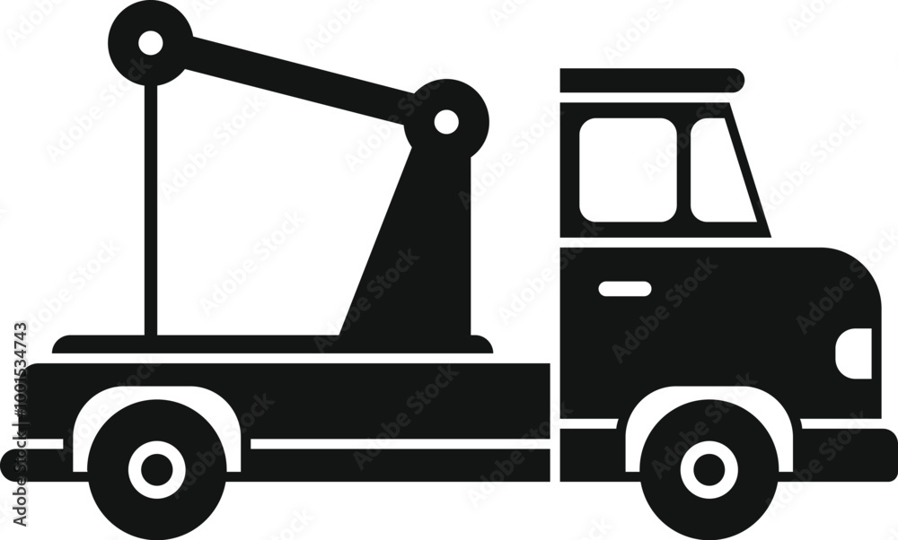 Simple icon of a tow truck providing assistance to motorists experiencing vehicle troubles Simple icon of a tow truck providing assistance to motorists experiencing vehicle troubles