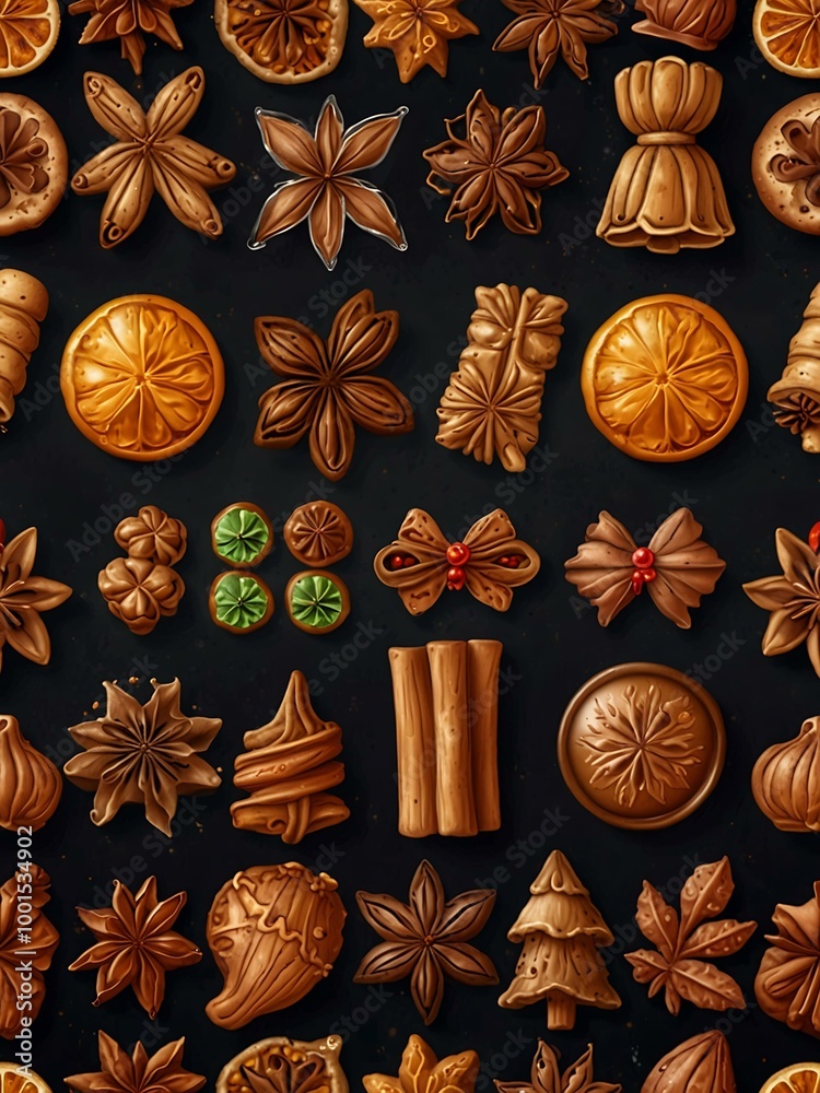 Christmas spices set with festive elements. Christmas spices set with festive elements.