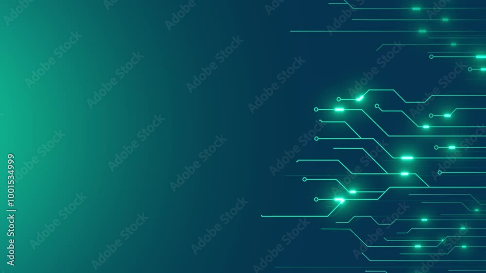 Circuit Board Digital Data moving on CPU loop backgrounds. Computer Processing and data. Abstract high tech Artificial intelligence blue particles and network connections