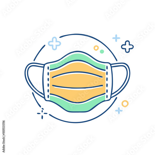 Surgical mask icon, symbol of protection in medicine, minimalist style