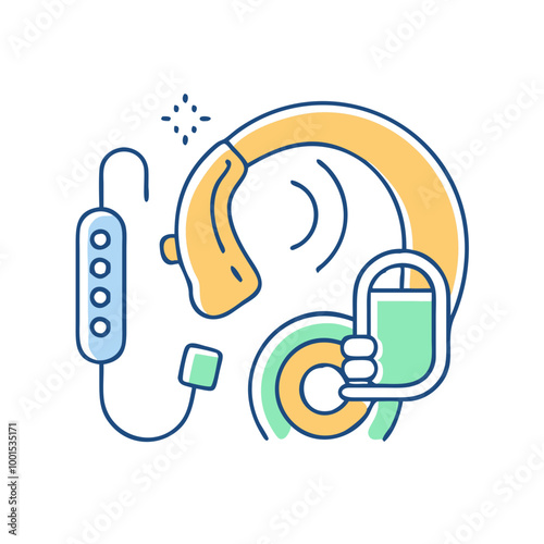 Hearing aid icon, symbol of hearing support and medical assistance, minimalist style