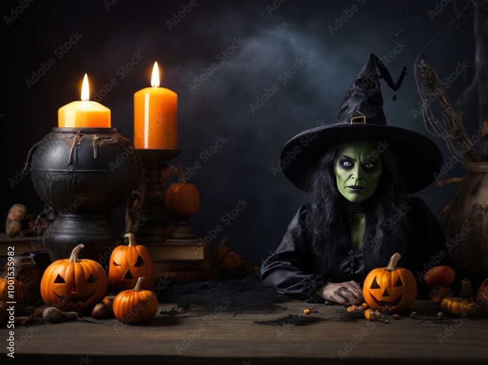Fototapeta premium Halloween background, witch, copy space