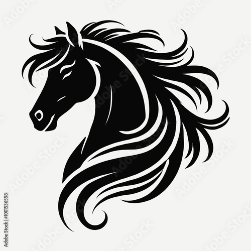 Horse Silhouette with Flowing Mane